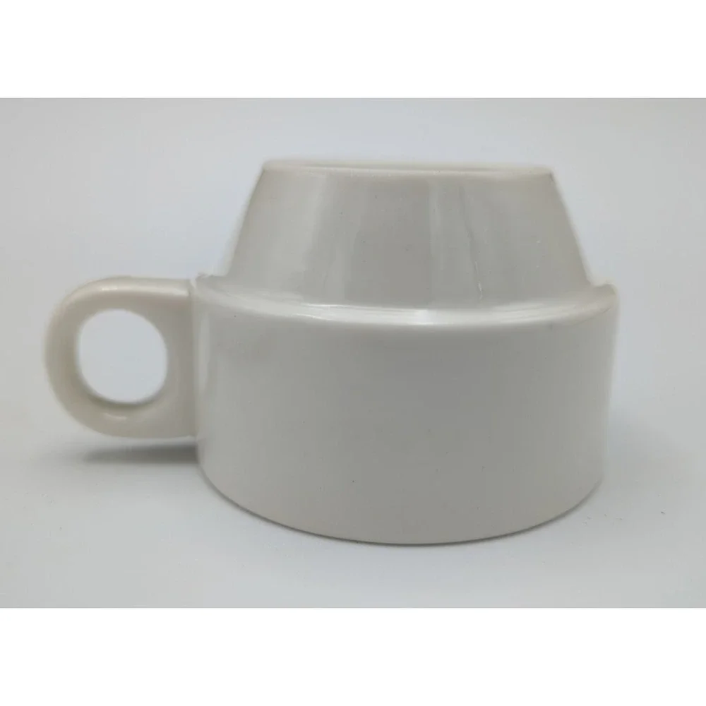 Set 6 European Espresso Demitasse 80ml 2.5 oz Cup & Saucer Modern White Stacking